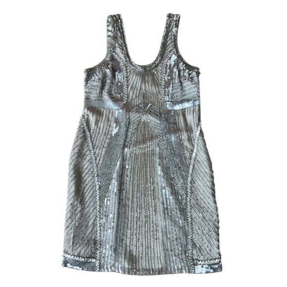 Parker "Comoros" Embellished Beaded and Gems Silk Shift Dress Silver Size‎ XS - Picture 4 of 9